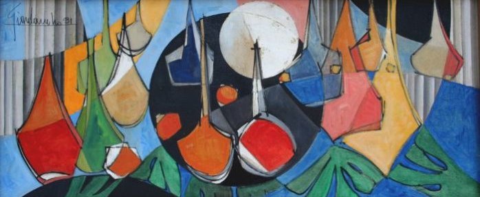 Composition au cercle blanc, Huile sur panneau 1991